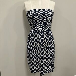 SHOSHANNA Silk Ikat Navy Blue and White Strapless Mini Dress Size 2